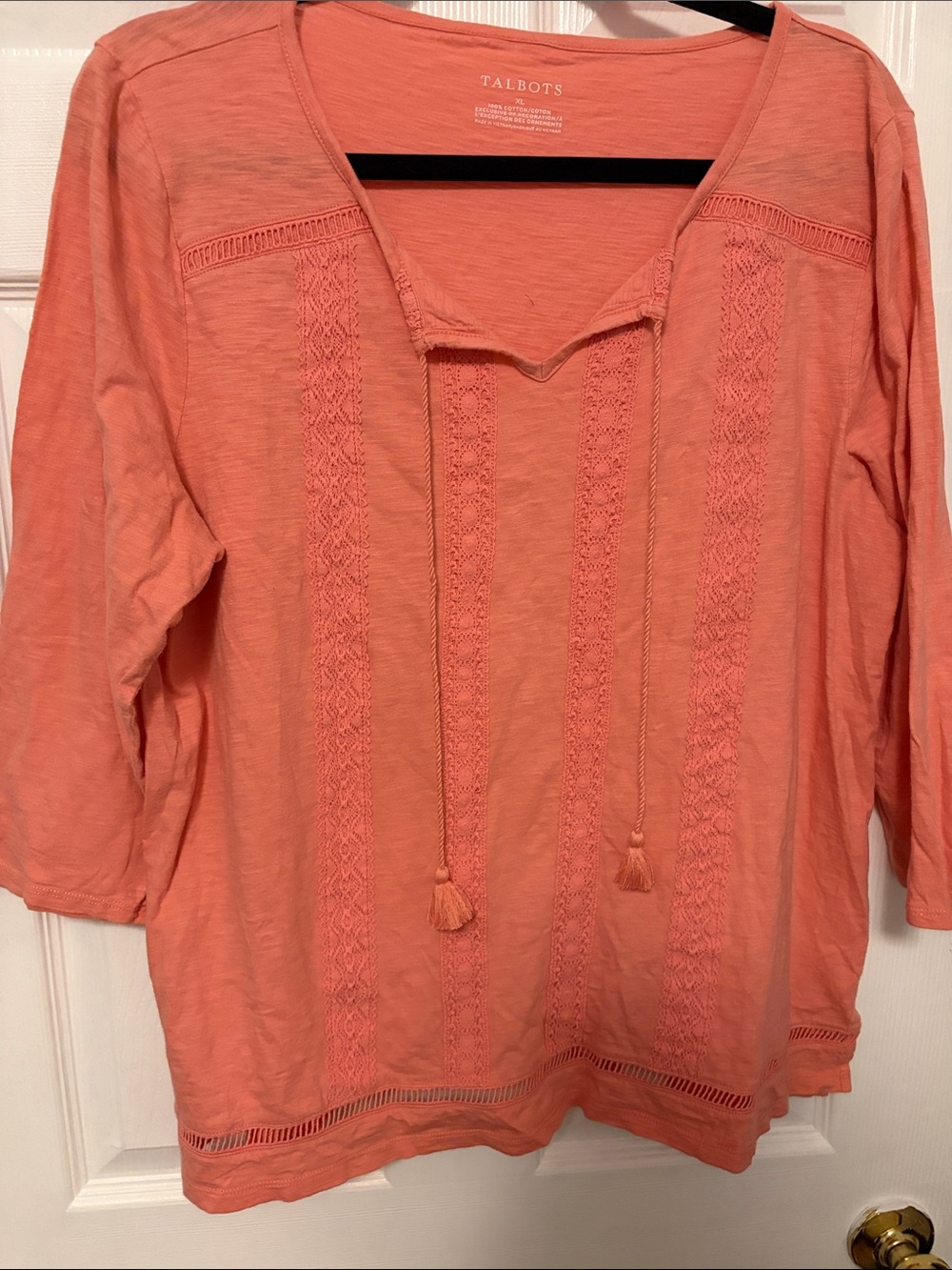 Talbots Coral Crochet-Trim Tassel Tunic